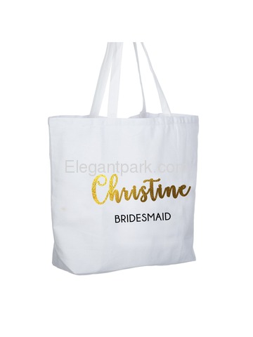 PERSONALIZED Gold Foil Bridesmaid Tote Wedding Gift White Shoulder Bag 100% Cotton …