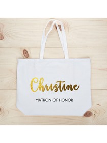 PERSONALIZED Gold Foil Matron Tote Wedding Gift White Shoulder Bag 100% Cotton …