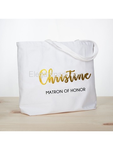 PERSONALIZED Gold Foil Matron Tote Wedding Gift White Shoulder Bag 100% Cotton …