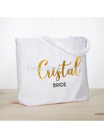 PERSONALIZED Gold Glitter Bride Tote Wedding Gift White Shoulder Bag 100% Cotton …