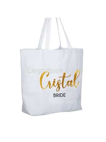 PERSONALIZED Gold Glitter Bride Tote Wedding Gift White Shoulder Bag 100% Cotton …