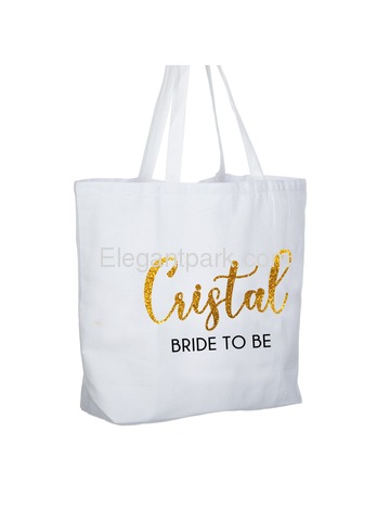 PERSONALIZED Gold Glitter Bride-to-be Tote Wedding Gift White Shoulder Bag 100% Cotton …