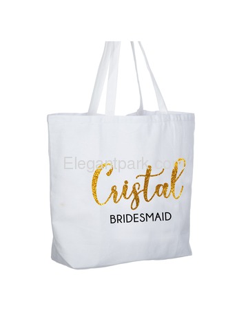 PERSONALIZED Gold Glitter Bridesmaid Tote Wedding Gift White Shoulder Bag 100% Cotton …