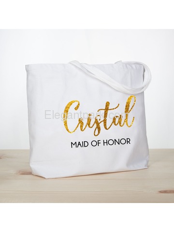 PERSONALIZED Gold Glitter Maid Tote Wedding Gift White Shoulder Bag 100% Cotton …