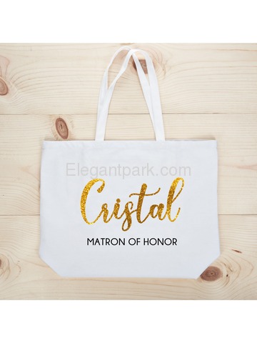 PERSONALIZED Gold Glitter Matron Tote Wedding Gift White Shoulder Bag 100% Cotton …