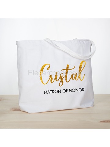 PERSONALIZED Gold Glitter Matron Tote Wedding Gift White Shoulder Bag 100% Cotton …