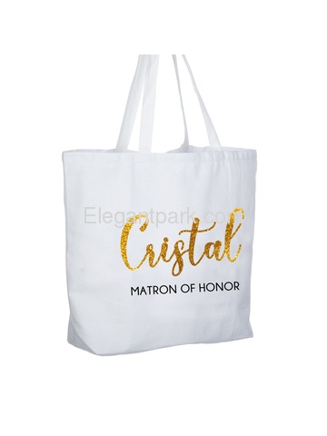 PERSONALIZED Gold Glitter Matron Tote Wedding Gift White Shoulder Bag 100% Cotton …