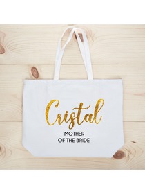 PERSONALIZED Gold Glitter Mother-bride Tote Wedding Gift White Shoulder Bag 100% Cotton …