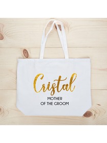 PERSONALIZED Gold Glitter Mother-groom Tote Wedding Gift White Shoulder Bag 100% Cotton …