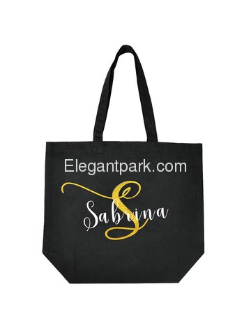 Monogram Initial Personalized Tote Wedding Party Gift Black Shoulder Bag 100% Cotton …