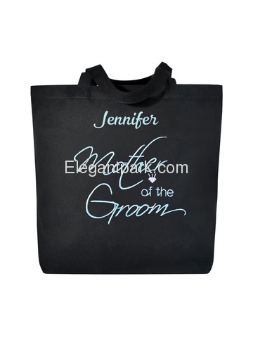 PERSONALIZED Aqua Embroidered Mother-groom Tote Wedding Gift Black Shoulder Bag 100% cotton