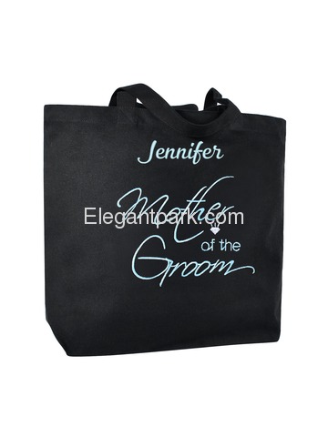 PERSONALIZED Aqua Embroidered Mother-groom Tote Wedding Gift Black Shoulder Bag 100% cotton