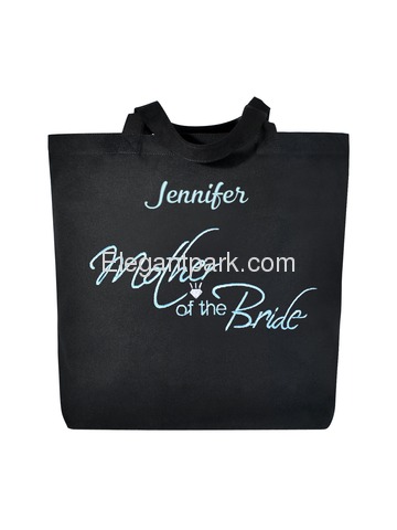 PERSONALIZED Aqua Embroidered Mother-bride Tote Wedding Gift Black Shoulder Bag 100% Cotton