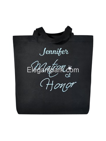 PERSONALIZED Aqua Embroidered Matron Tote Wedding Gift Black Shoulder Bag 100% Cotton