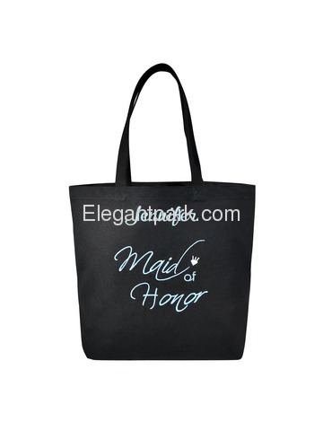 PERSONALIZED Aqua Embroidered Maid Tote Wedding Gift Black Shoulder Bag 100% Cotton