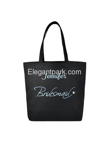 PERSONALIZED Aqua Embroidered Bridesmaid Tote Wedding Gift Black Shoulder Bag 100% Cotton …