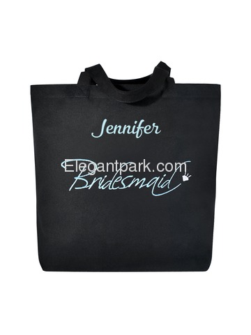 PERSONALIZED Aqua Embroidered Bridesmaid Tote Wedding Gift Black Shoulder Bag 100% Cotton …