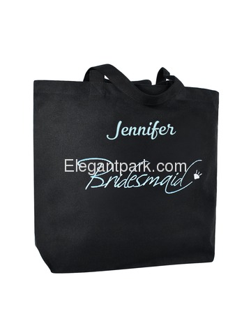 PERSONALIZED Aqua Embroidered Bridesmaid Tote Wedding Gift Black Shoulder Bag 100% Cotton …