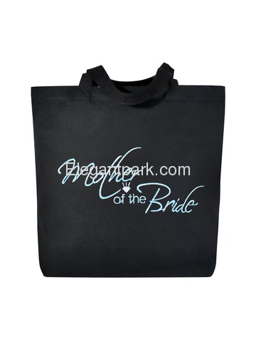 Mother of the Bride Tote Bag Wedding Bridal Shower Gift Canvas 100% Cotton Black Aqua Embroidered