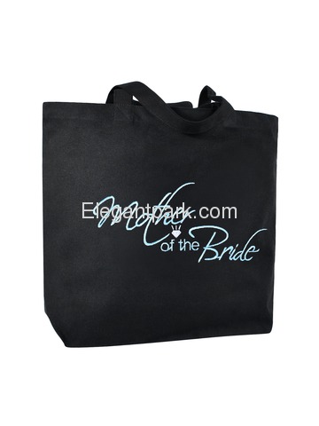 Mother of the Bride Tote Bag Wedding Bridal Shower Gift Canvas 100% Cotton Black Aqua Embroidered
