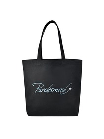 Bridesmaid Heavy Tote Bag Wedding Bridal Shower Gift Canvas 100% Cotton Black with Aqua Embroidered