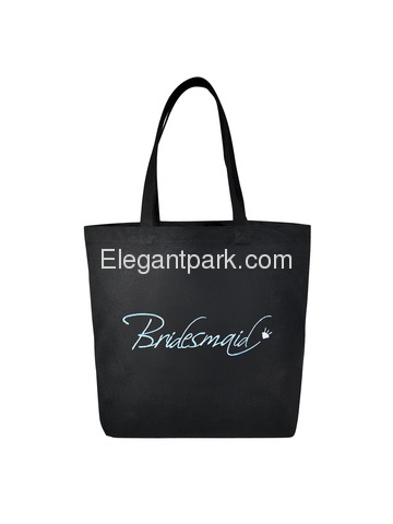 Bridesmaid Heavy Tote Bag Wedding Bridal Shower Gift Canvas 100% Cotton Black with Aqua Embroidered