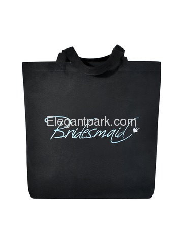 Bridesmaid Heavy Tote Bag Wedding Bridal Shower Gift Canvas 100% Cotton Black with Aqua Embroidered