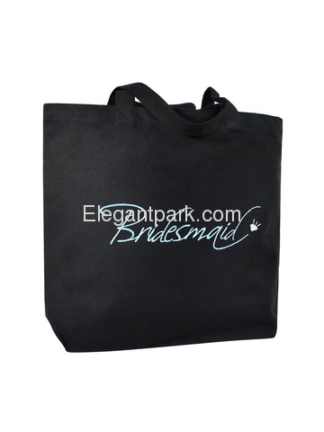 Bridesmaid Heavy Tote Bag Wedding Bridal Shower Gift Canvas 100% Cotton Black with Aqua Embroidered