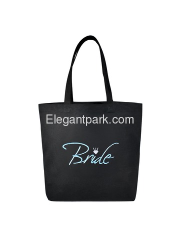 Bride Heavy Tote Bag Bridal Wedding Favor Gift Canvas 100% Cotton Black with Aqua Embroidered