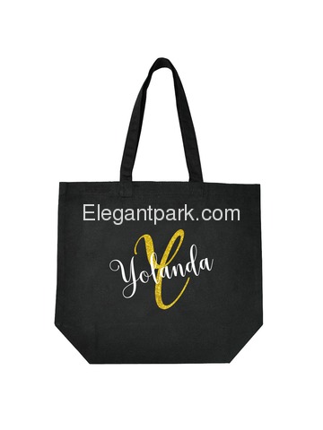 PERSONALIZED Initial Y Monogram Wedding Tote Bridal Party Gift Black Shoulder Bag 100% Cotton …