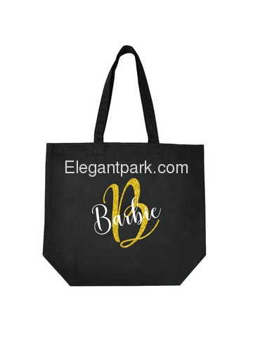 PERSONALIZED Initial B Monogram Wedding Tote Bridal Party Gift Black Shoulder Bag 100% Cotton …