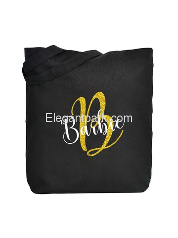 PERSONALIZED Initial B Monogram Wedding Tote Bridal Party Gift Black Shoulder Bag 100% Cotton …