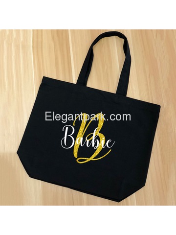PERSONALIZED Initial B Monogram Wedding Tote Bridal Party Gift Black Shoulder Bag 100% Cotton …