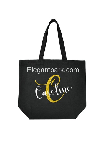 PERSONALIZED Initial C Monogram Wedding Tote Bridal Party Gift Black Shoulder Bag 100% Cotton …