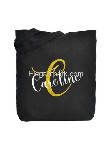 PERSONALIZED Initial C Monogram Wedding Tote Bridal Party Gift Black Shoulder Bag 100% Cotton …