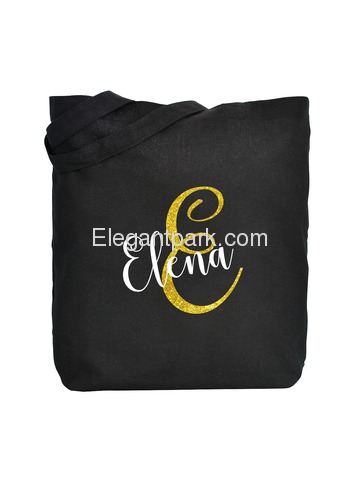 PERSONALIZED Initial E Monogram Wedding Tote Bridal Party Gift Black Shoulder Bag 100% Cotton …
