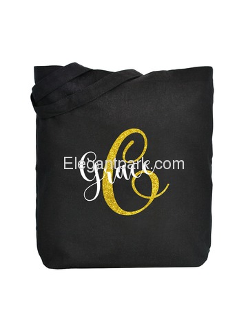 PERSONALIZED Initial G Monogram Wedding Tote Bridal Party Gift Black Shoulder Bag 100% Cotton …