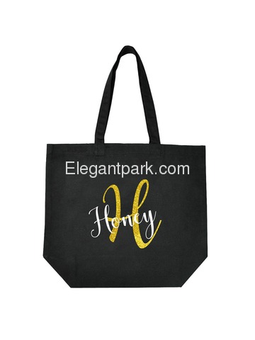 PERSONALIZED Initial H Monogram Wedding Tote Bridal Party Gift Black Shoulder Bag 100% Cotton …