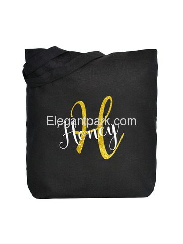 PERSONALIZED Initial H Monogram Wedding Tote Bridal Party Gift Black Shoulder Bag 100% Cotton …