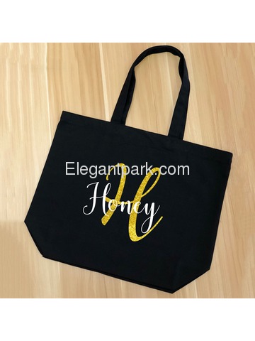 PERSONALIZED Initial H Monogram Wedding Tote Bridal Party Gift Black Shoulder Bag 100% Cotton …