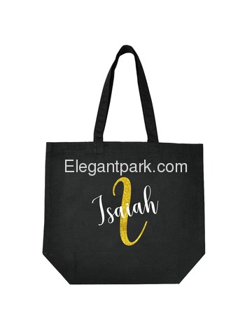 PERSONALIZED Initial I Monogram Wedding Tote Bridal Party Gift Black Shoulder Bag 100% Cotton …