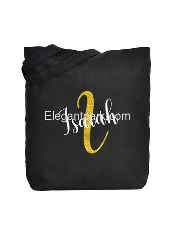 PERSONALIZED Initial I Monogram Wedding Tote Bridal Party Gift Black Shoulder Bag 100% Cotton …