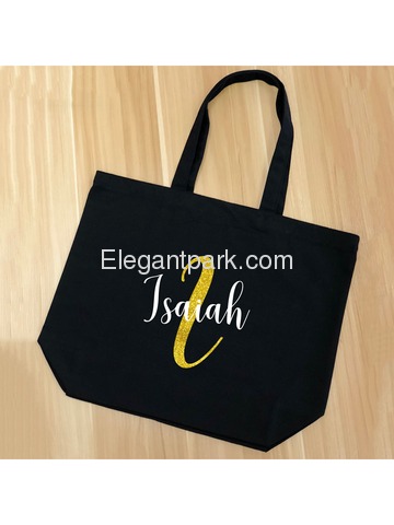 PERSONALIZED Initial I Monogram Wedding Tote Bridal Party Gift Black Shoulder Bag 100% Cotton …