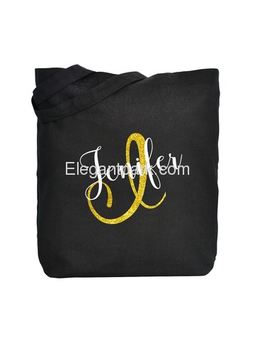 PERSONALIZED Initial J Monogram Wedding Tote Bridal Party Gift Black Shoulder Bag 100% Cotton …