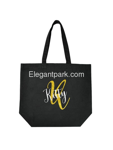 PERSONALIZED Initial K Monogram Wedding Tote Bridal Party Gift Black Shoulder Bag 100% Cotton …