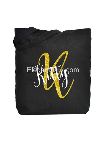 PERSONALIZED Initial K Monogram Wedding Tote Bridal Party Gift Black Shoulder Bag 100% Cotton …