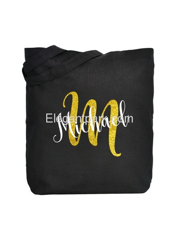 PERSONALIZED Initial M Monogram Wedding Tote Bridal Party Gift Black Shoulder Bag 100% Cotton …