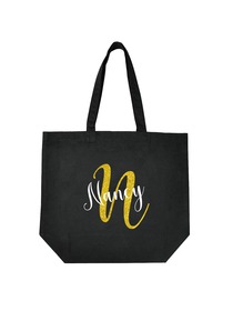 PERSONALIZED Initial N Monogram Wedding Tote Bridal Party Gift Black Shoulder Bag 100% Cotton …