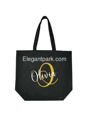 PERSONALIZED Initial O Monogram Wedding Tote Bridal Party Gift Black Shoulder Bag 100% Cotton …