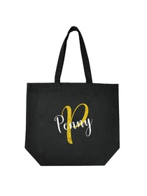 PERSONALIZED Initial P Monogram Wedding Tote Bridal Party Gift Black Shoulder Bag 100% Cotton …